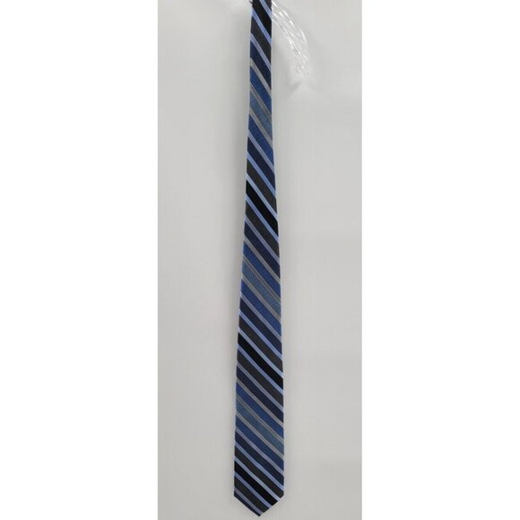 Lamberti Italy Silver‎ Blue Striped Silk Mens Neck Tie - Picture 3 of 4